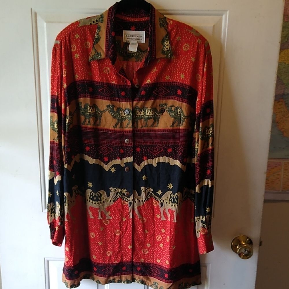 S.L. Fashions Women's Red and Brown Camels Sun & Stars Tunic Women's 14